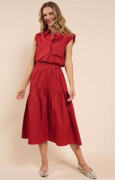 Sadie & Sage - Shades On Midi Skirt Set - Poppy Red