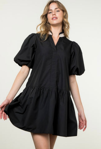 Clara Puff Sleeve Dress - Black