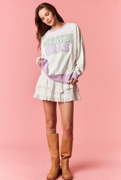 Mardi Gras Patch Embroidered Sweatshirt