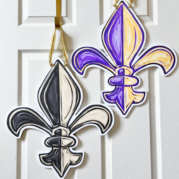 Reversible Purple and Gold & Saints Fleur De Lis Door Hanger