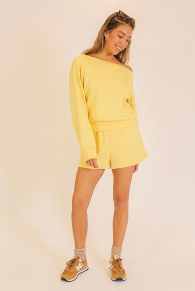 Off Shoulder Lounge Short Set - Yellow
