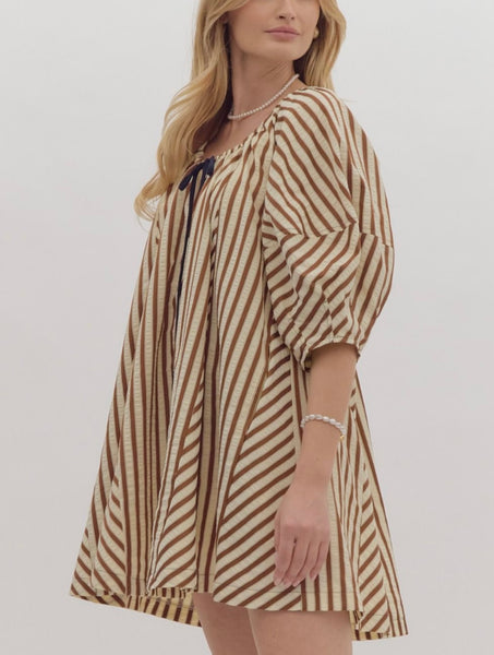 Cane Bayou Ln Stripe Dress - Brown