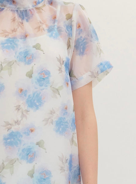 Alana Sheer Floral Midi Dress - Blue