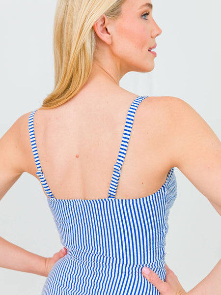 Seersucker One Piece Swimsuit - Blue