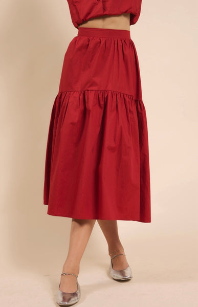 Sadie & Sage - Shades On Midi Skirt Set - Poppy Red