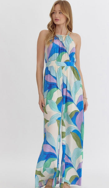 Luna Printed Jumpsuit - Blue