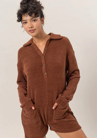 Aubree Sweater Romper - Chestnut