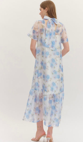 Alana Sheer Floral Midi Dress - Blue