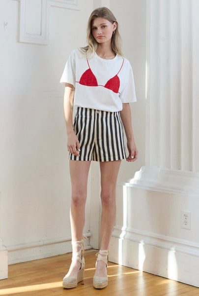 Caviar Print Bikini Graphic Tee - Red