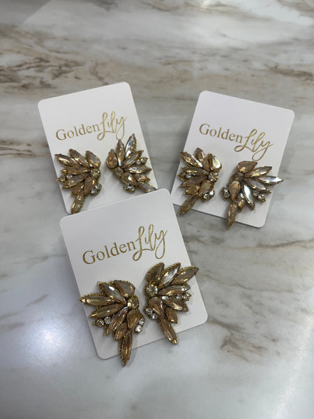 Rhinestone Wing Earrings - Gold