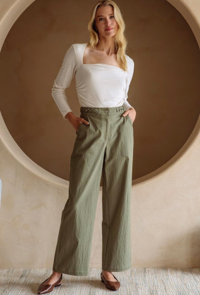 Zoey Braided Waist Pant - Olive