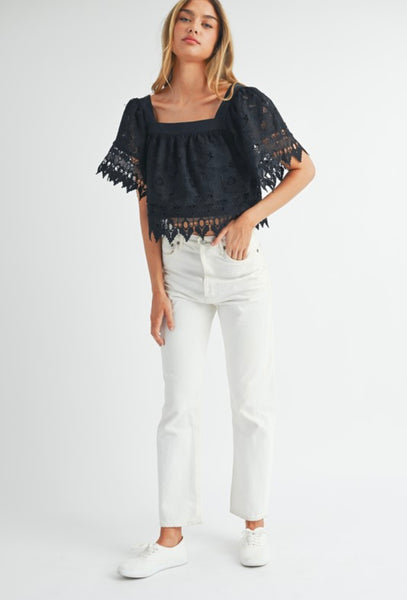 Mable - Crochet Lace Top - Black