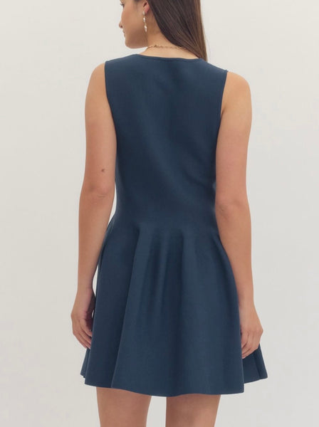 Olivia Solid Dress - Navy
