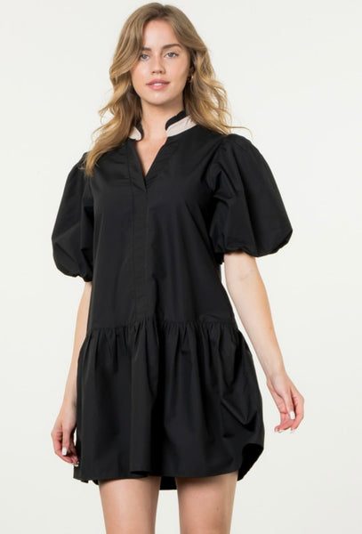 Clara Puff Sleeve Dress - Black