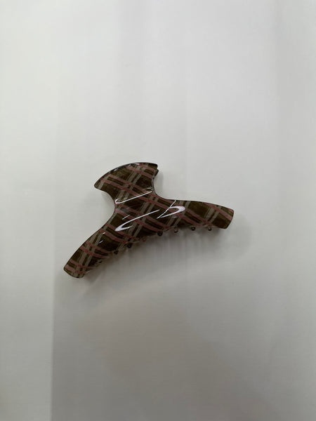 Olive Pink Plaid Clips