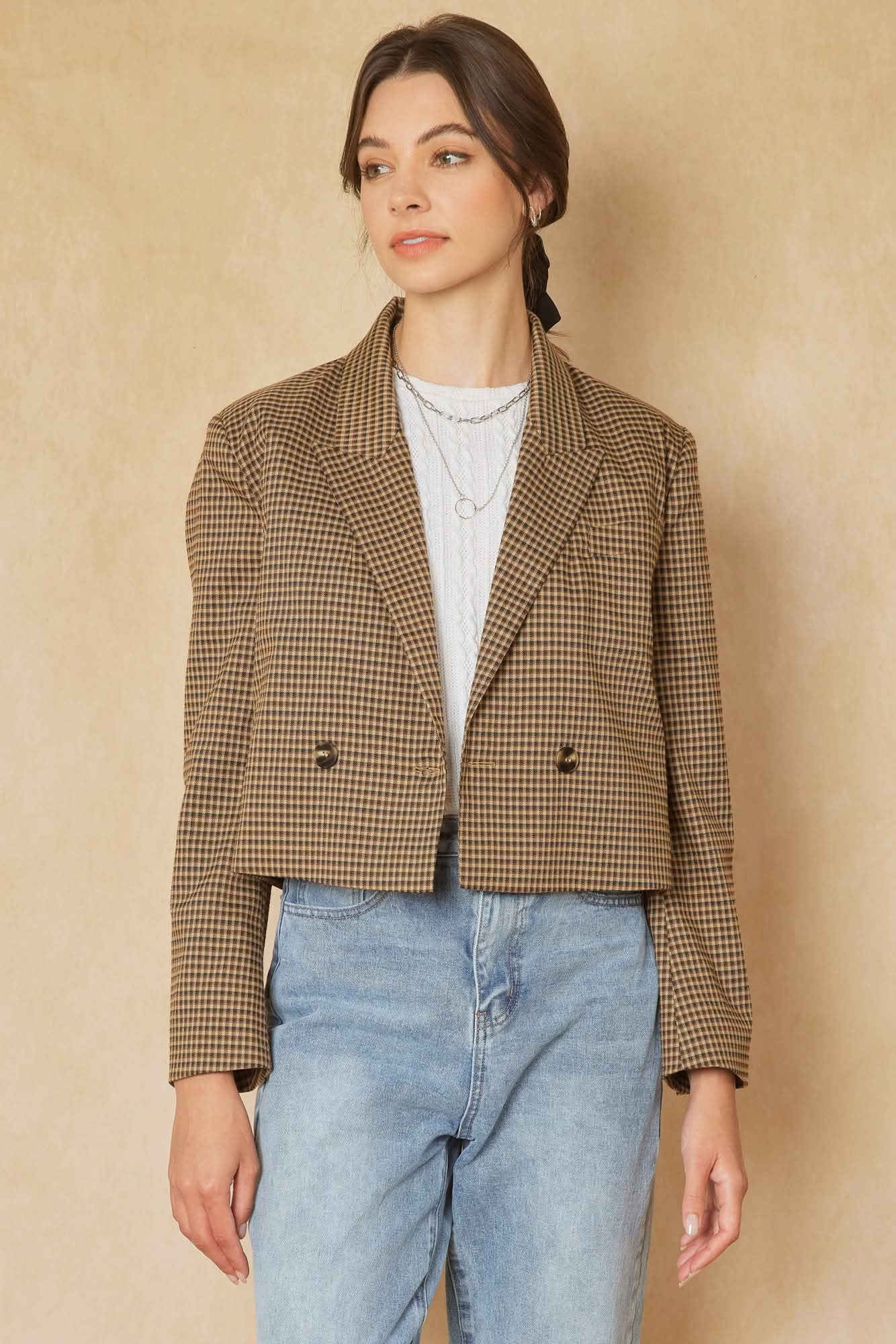 Beverly Knoll Gingham Cropped Jacket - Brown