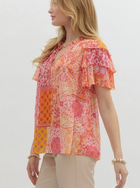 Eleanor Printed Top - Apricot