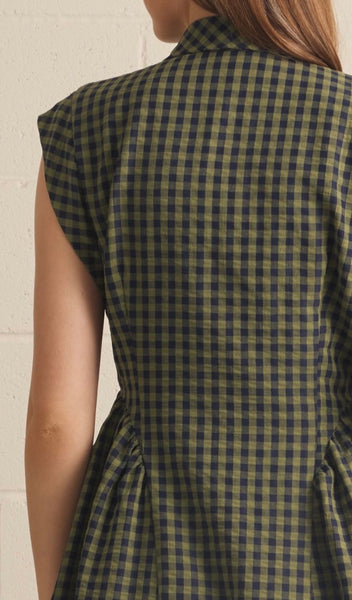 Kyle Gingham Midi Dress - Olive