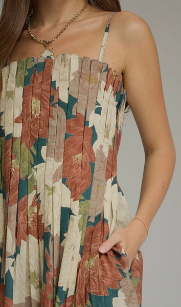 Shane Floral Midi Dress - Teal