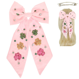 Saint Patrick's Shamrock Bow Hair Clip - Pink