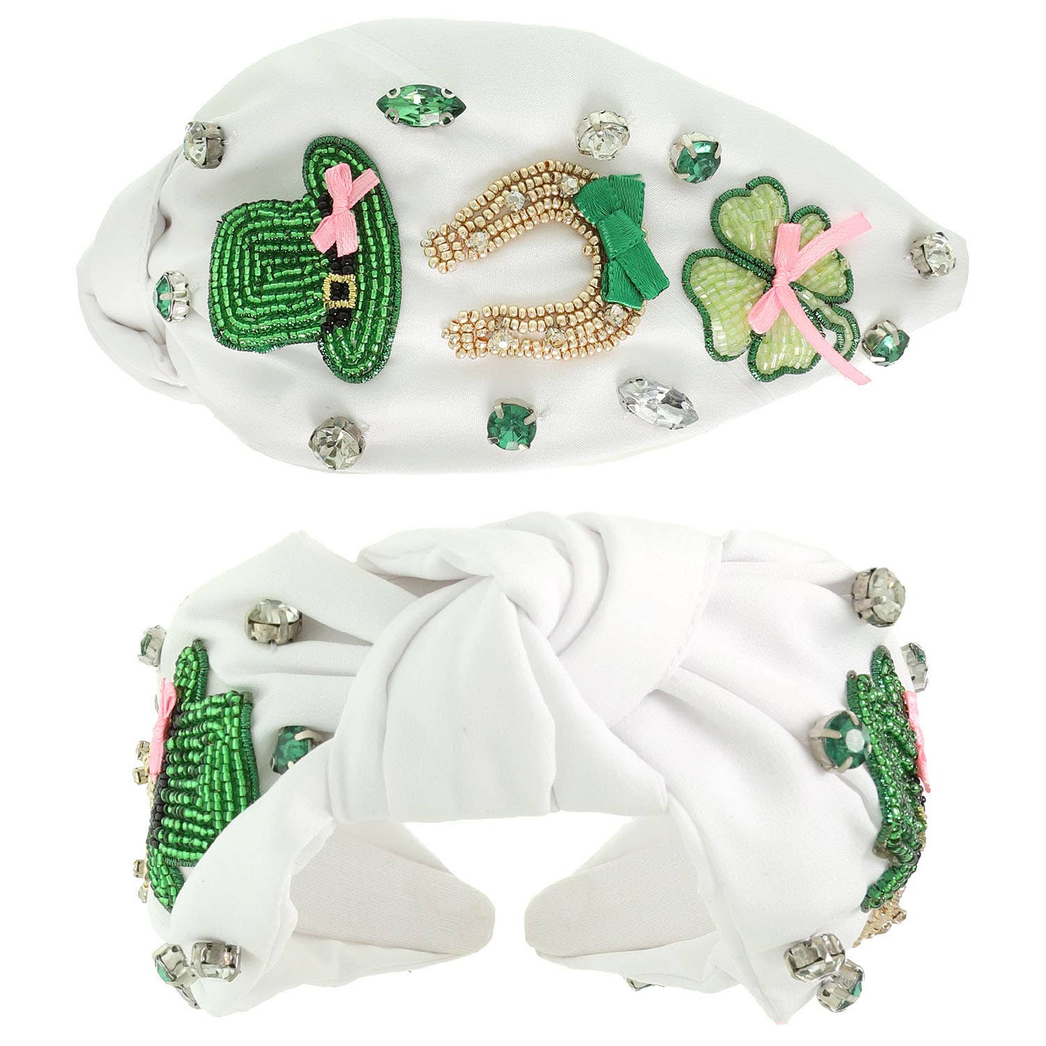 St. Patrick's Theme Top Knotted Headband - White