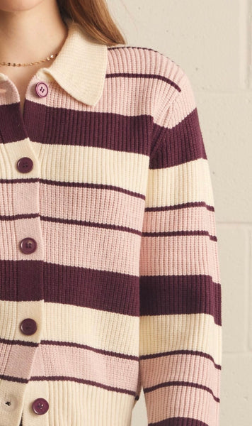 Chandler Stripe Sweater Cardi - Plum