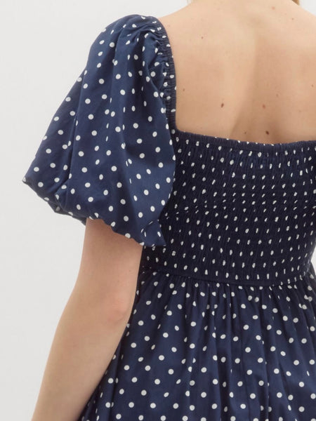 Fairway St Polka Dot Mini Dress - Navy