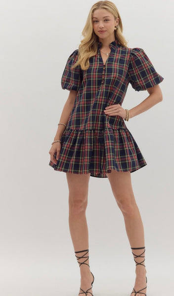 Genesis Plaid Mini Dress - Navy