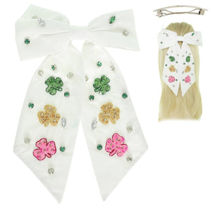 Saint Patrick's Shamrock Bow Hair Clip - White