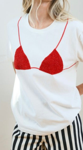 Caviar Print Bikini Graphic Tee - Red