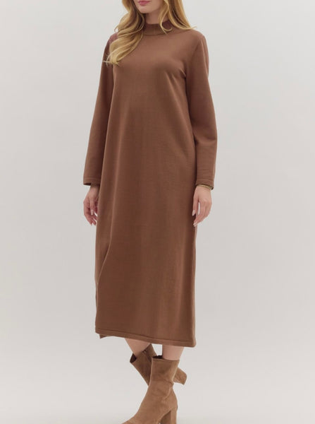 Maria Midi Mock Neck Dress - Coffee