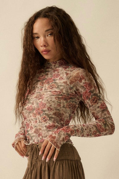 Kennedy Floral Mesh L/S Top - Cream