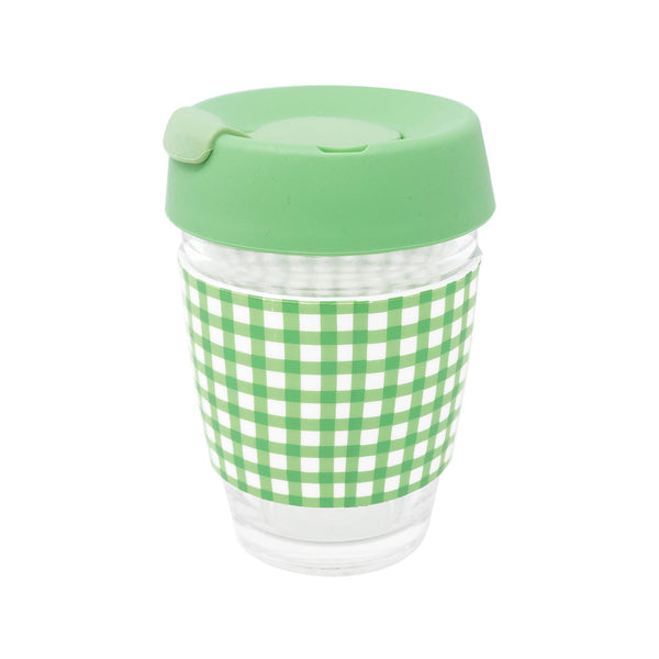 Glass Travel Mug - Arcadian Green Gingham