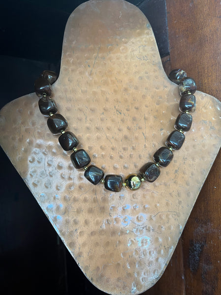 Beryl Square Beaded Necklace - Brown