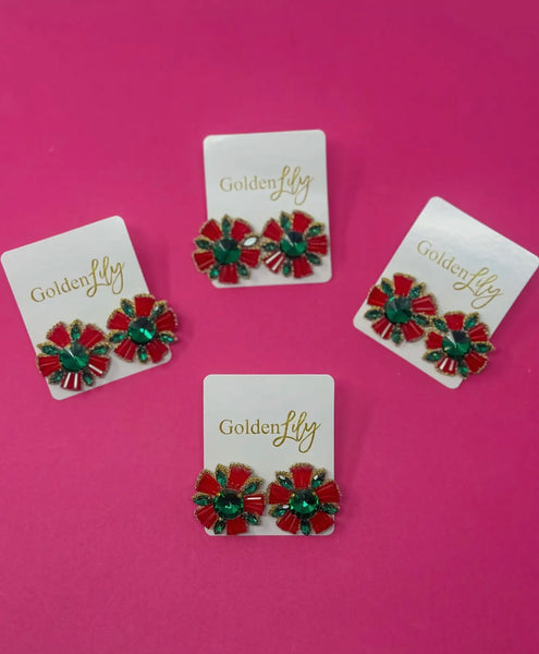 Golden Lily - Christmas Bead Burst Stud Earrings