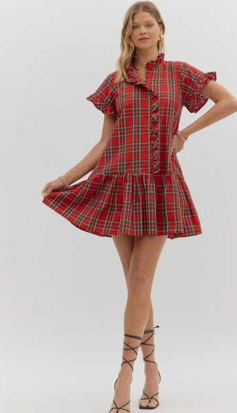 Lillian Plaid Mini Dress - Red