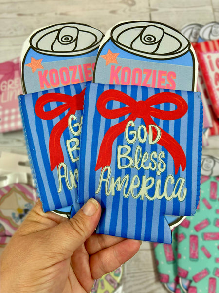 God Bless America Bow Koozie - Can