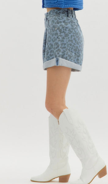 Filmore Ave Leopard Denim Shorts - Blue