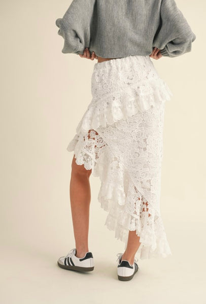 Mable - Floral Crochet Lace Maxi Skirt - Off White