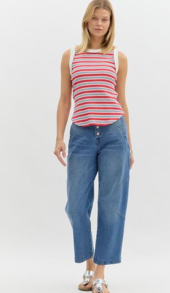 Earnest Ave Stripe Tank - Red