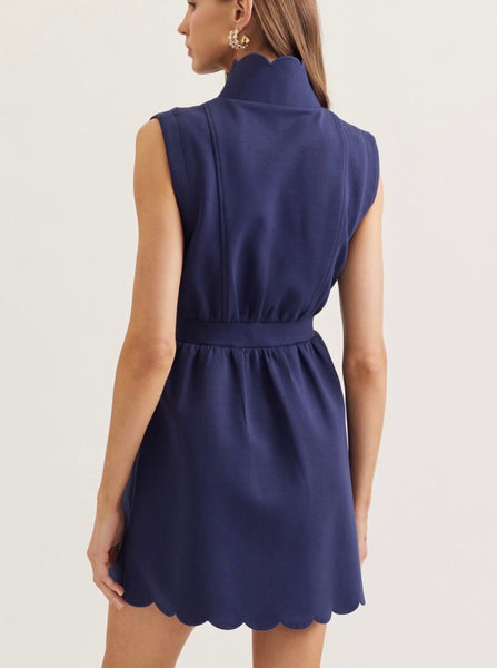 Rosalie Scallop Mini Dress - Navy