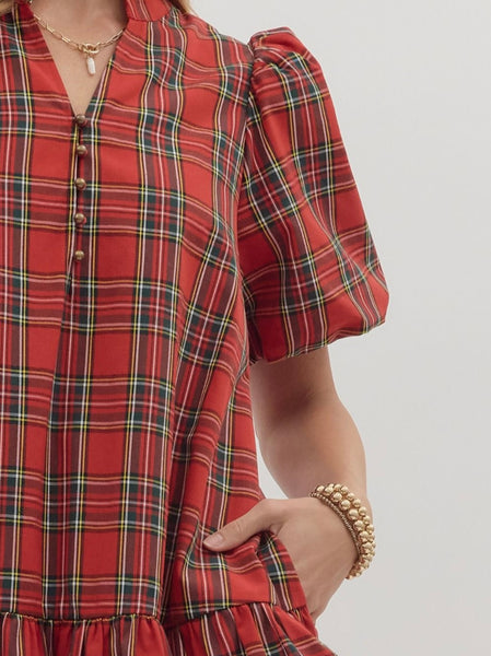 Genesis Plaid Mini Dress - Red