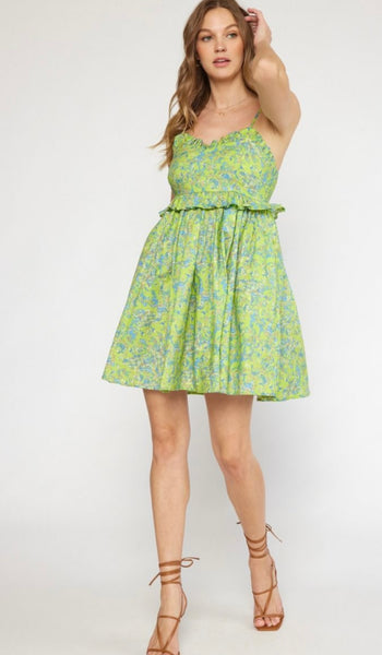 Foucher St Floral Dress - Chartreuse