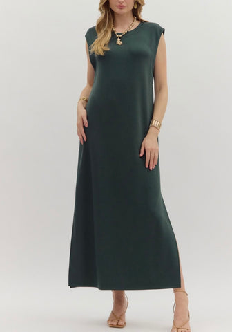 Adeline Solid Midi Dress - Forrest