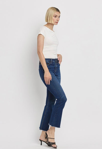 Lovervet - High Rise Raw Hem Kick Flare Denim