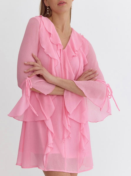 Mia Ruffle Sleeve Dress - Pink