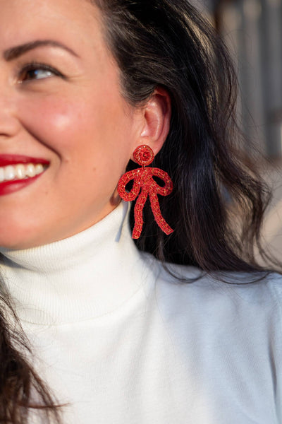 Gaby & Grace - Coquette Embroidered Earrings - Red