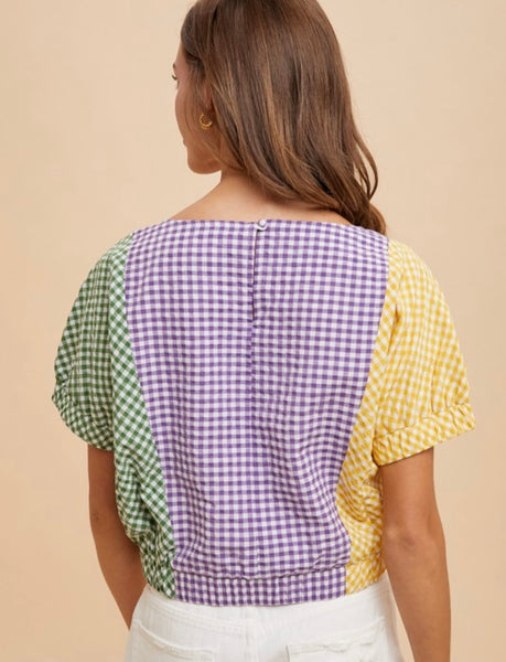 Billyday Ave Mardi Gras Gingham Blouse