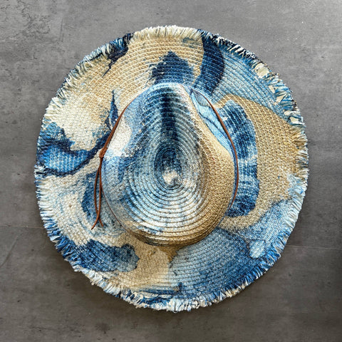 Marbled Straw Fringe Rancher Hat - Blue