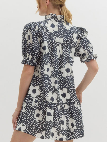 Echezeaux Dr Floral Dress - Navy